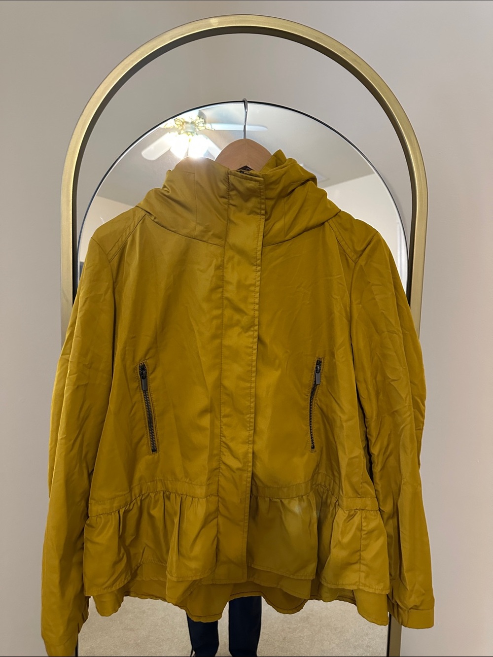 Zara Hooded Peplum Puffer Jacket - Mustard Yellow